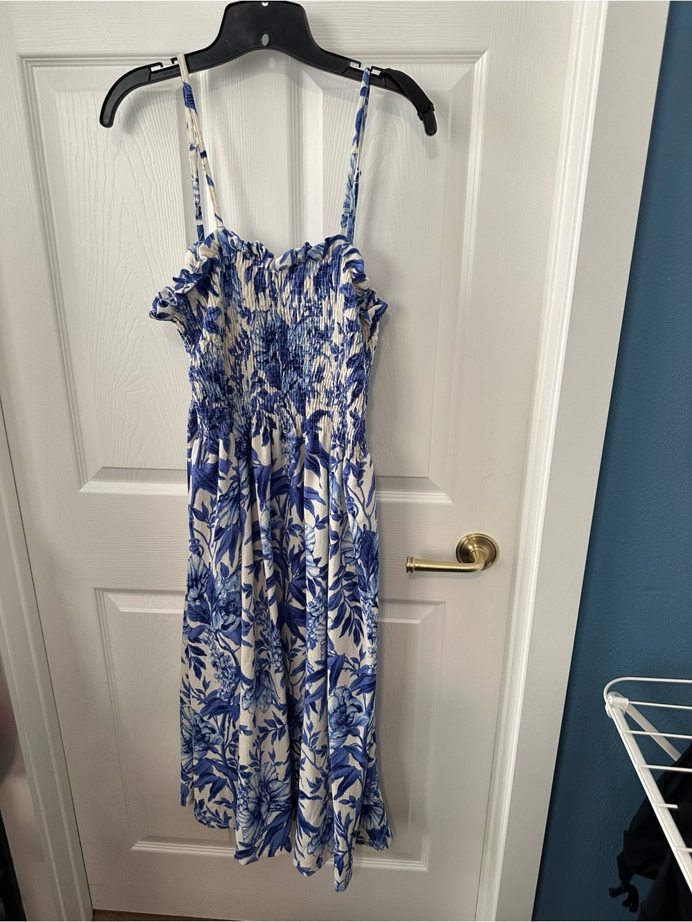 Blue and White Smocked Floral Tube Dress